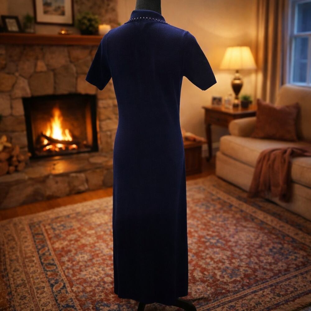 Zoe & Claire Sweater Dress Womens Medium Blue Collared Midi Length - Picture 2 of 10